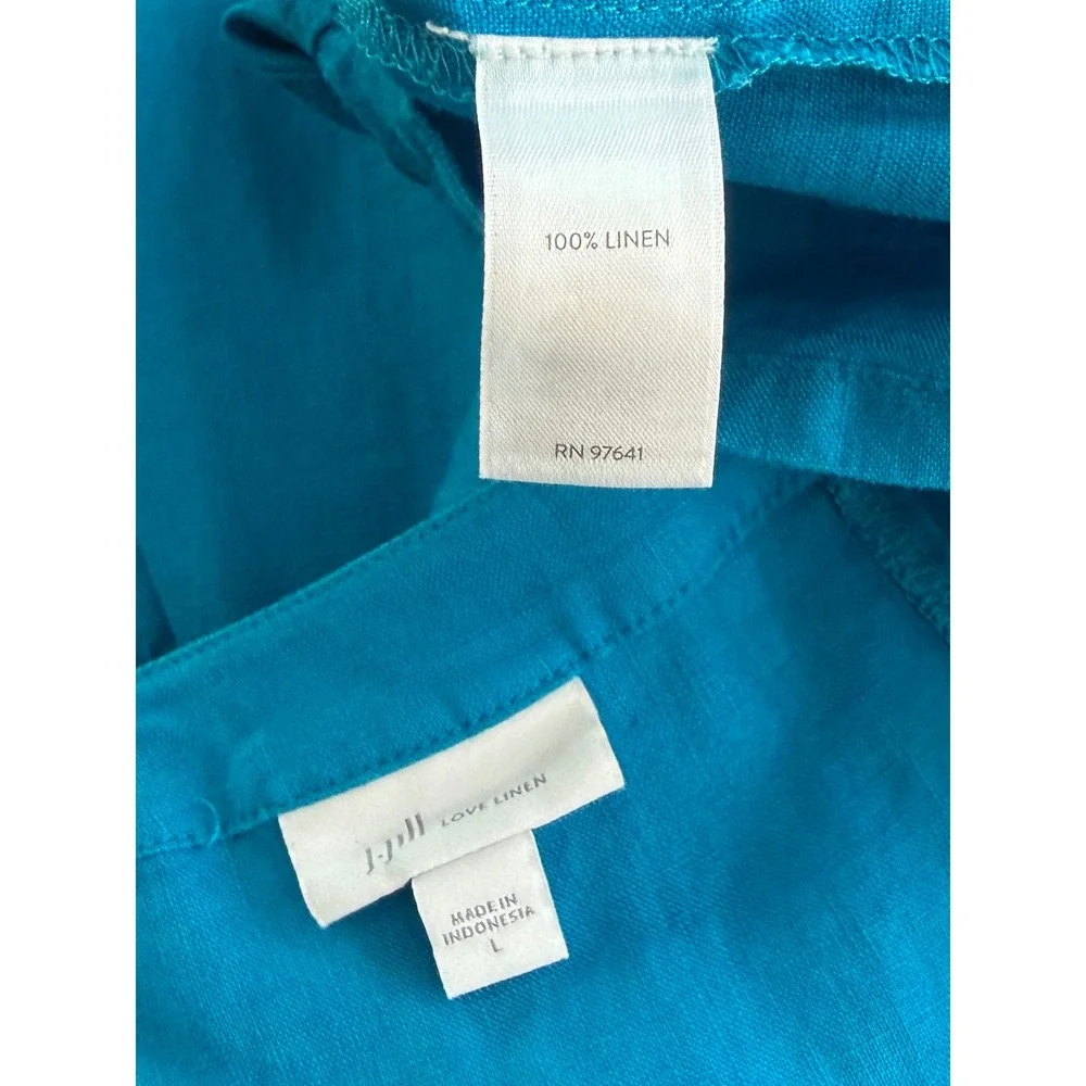 J. Jill Love Linen Teal Blue Pleated Shift Dress 100% Linen Pockets Sleeveless L - Picture 6 of 8